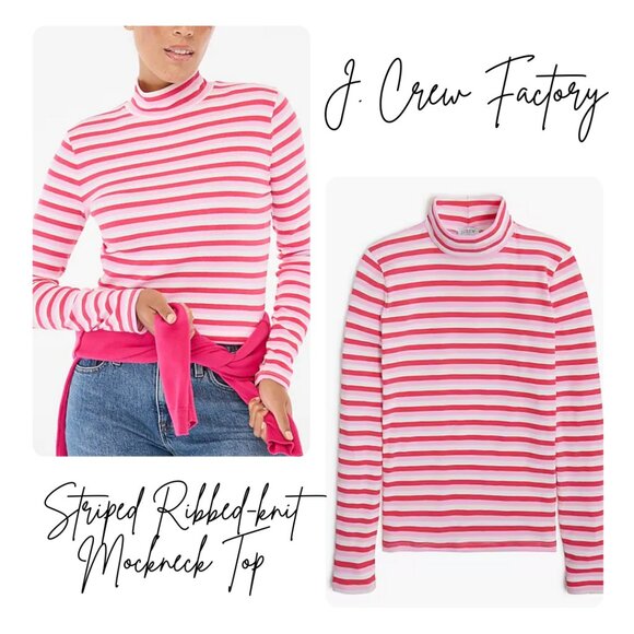 NWT - J. CREW FACTORY Striped Ribbed-knit Mockneck Top - Picture 2 of 5